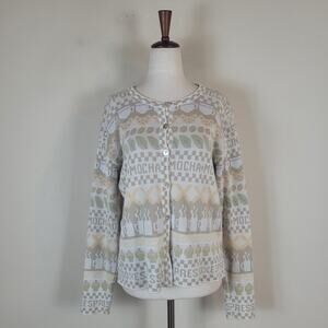 Vintage Eagles Eye Sweater XL Beige Coffee Mocha Print Knit Cardigan 90s Novelty
